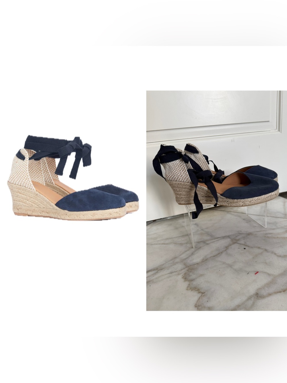 Barbour Juana Navy Blue Suede Wedge Espadrilles Sandals Size 40 Euro, US 9